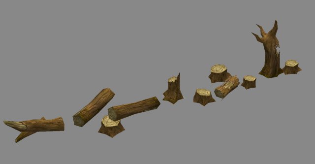 game model arena - wetland area stumps combination 3D मॉडल .c4d .max .obj .3ds .fbx .stl .blend