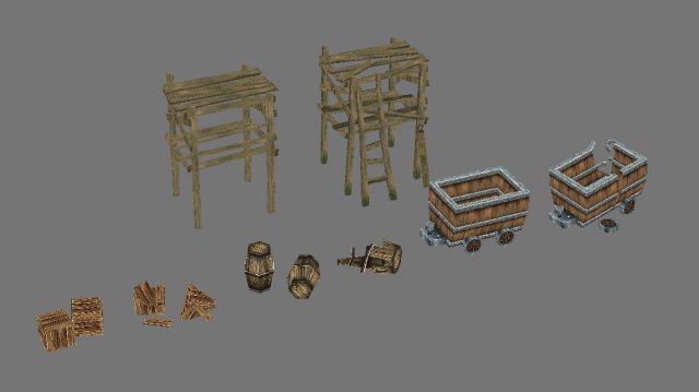 game model arena - wooden casks wooden cart wooden 3D 모델 .c4d .max .obj .3ds .fbx .stl .blend 