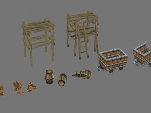 game model arena - wooden casks wooden cart wooden Modèle 3D