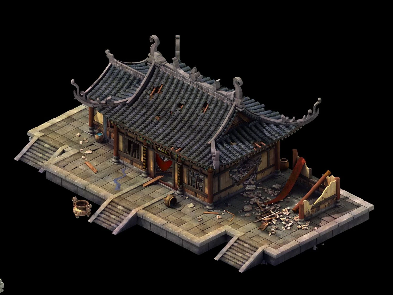 game model - broken temple of the main hall 3D Model .c4d .max .obj .3ds .fbx .stl .blend