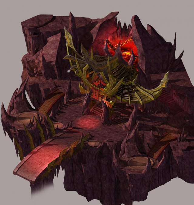 game model - large building in the volcano 3D Модель .c4d .max .obj .3ds .fbx .stl .blend 