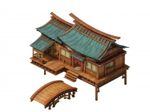 गेम मॉडल - हैंगिंग गार्डन - पीच ब्लॉसम विलेज 3D मॉडल