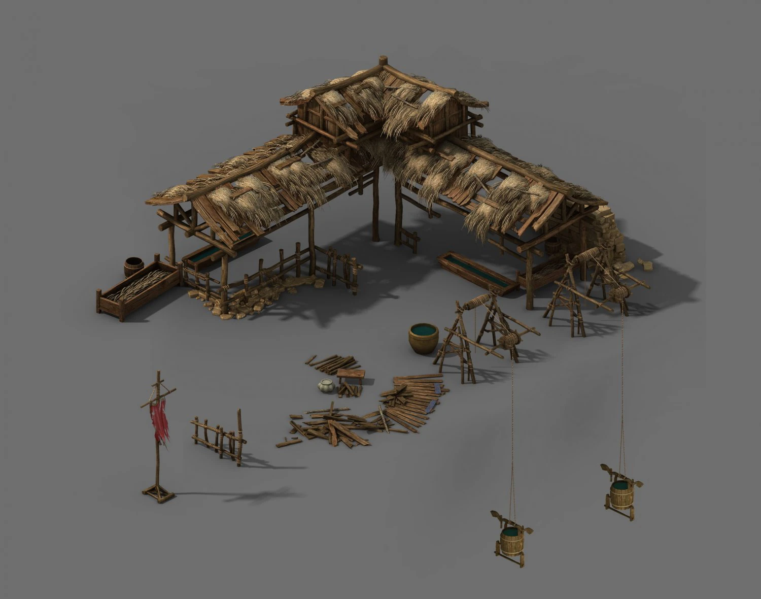 city building - pig farm 3D Model .c4d .max .obj .3ds .fbx .stl .blend 