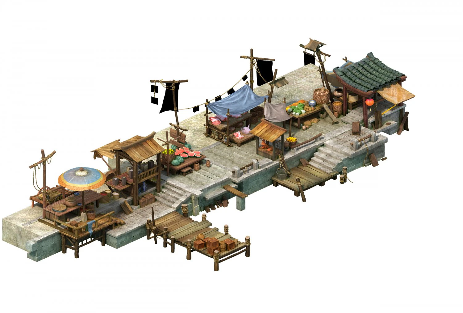 game model - city food market 3D Model .c4d .max .obj .3ds .fbx .stl .blend