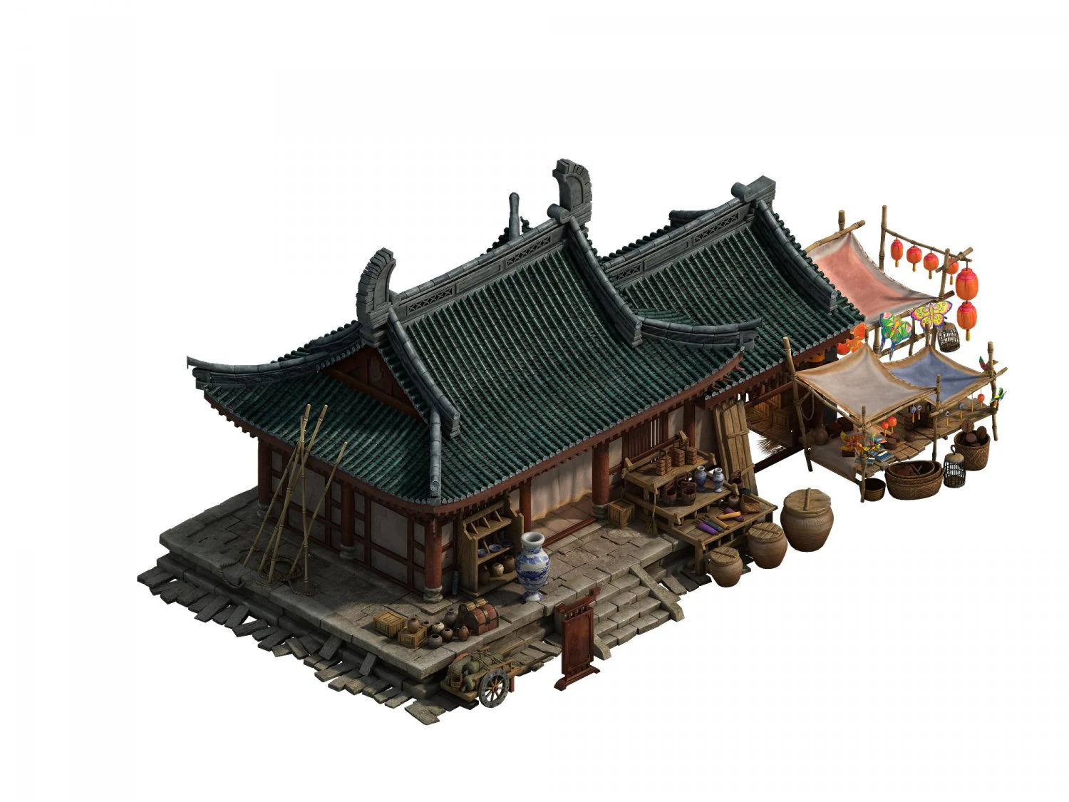game model - city - small grocery store 3D Model .c4d .max .obj .3ds .fbx .stl .blend