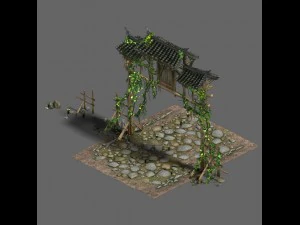 Западная река Сычуань - ворота деревни 3D Модель