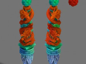 大都市の広場 - 長い柱 3Dモデル