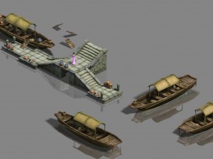 large city - river fence - dock 3D Model