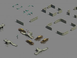 large city - river fence - dock 3D Modell