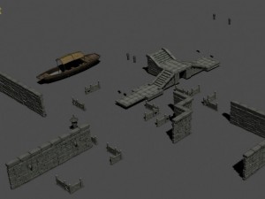 large city - river fence - dock 3D Modell