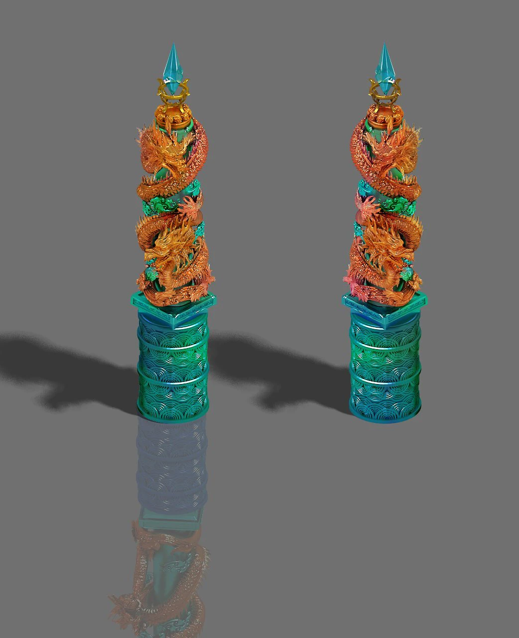 large city - dragon column 3D Model .c4d .max .obj .3ds .fbx .stl .blend 