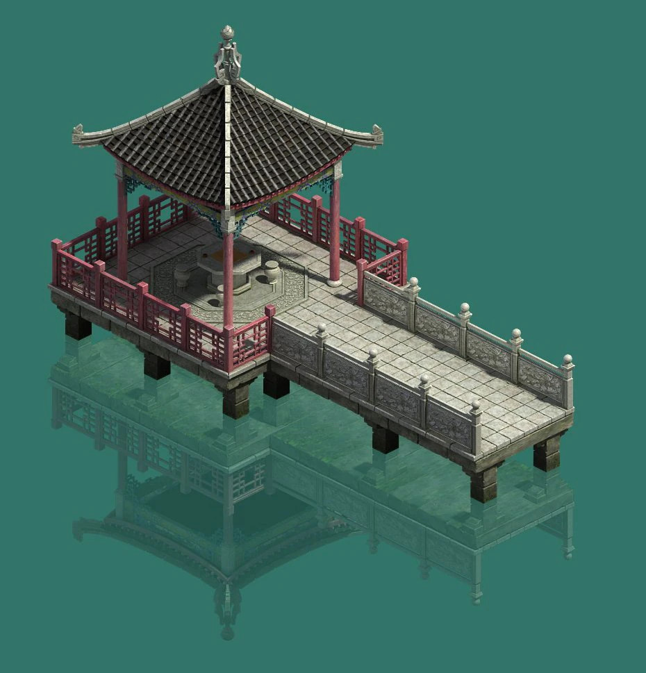 large city - water corridor stone bridge 3D Model .c4d .max .obj .3ds .fbx .stl .blend 