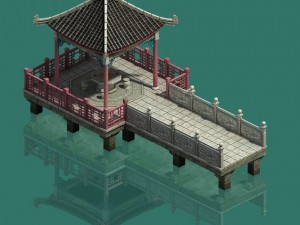 large city - water corridor stone bridge Modelo 3D