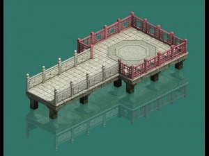large city - water corridor stone bridge 3D Model