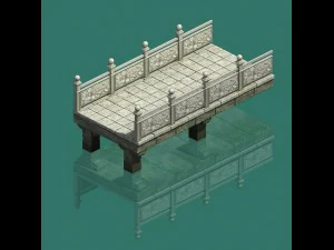 large city - water corridor stone bridge 3D Model