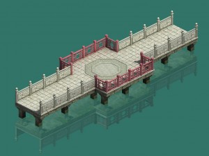 large city - water corridor stone bridge Model 3D