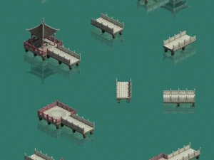 large city - water corridor stone bridge 3D Model
