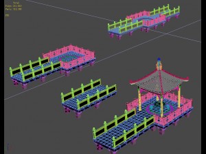 large city - water corridor stone bridge Model 3D