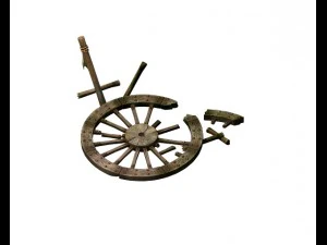 game model - prairie scene - broken wheel 01 3D Model