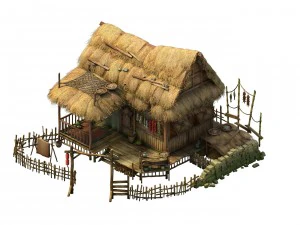 game model - prairie scene - grass house 01 3D Model