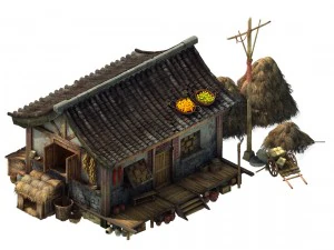 game model - prairie scene - grassland area houses 3D Model