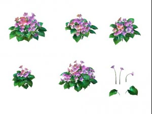 modello di gioco - scena della prateria - piante da fiore lunghe 02 Modello 3D