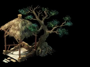 game model - prairie scene - long tree gazebo 01 3D Model