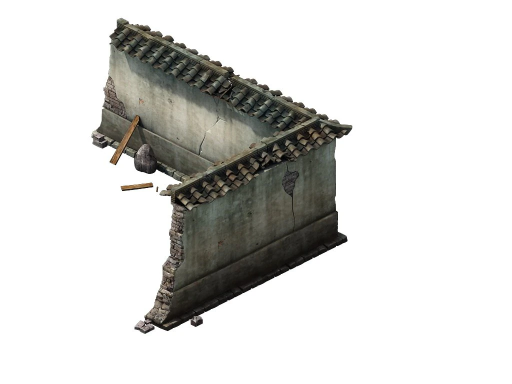 game model - prairie scene - ruins of broken walls 3D Model .c4d .max .obj .3ds .fbx .stl .blend 