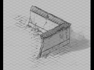 game model - prairie scene - ruins of broken walls 3D Model
