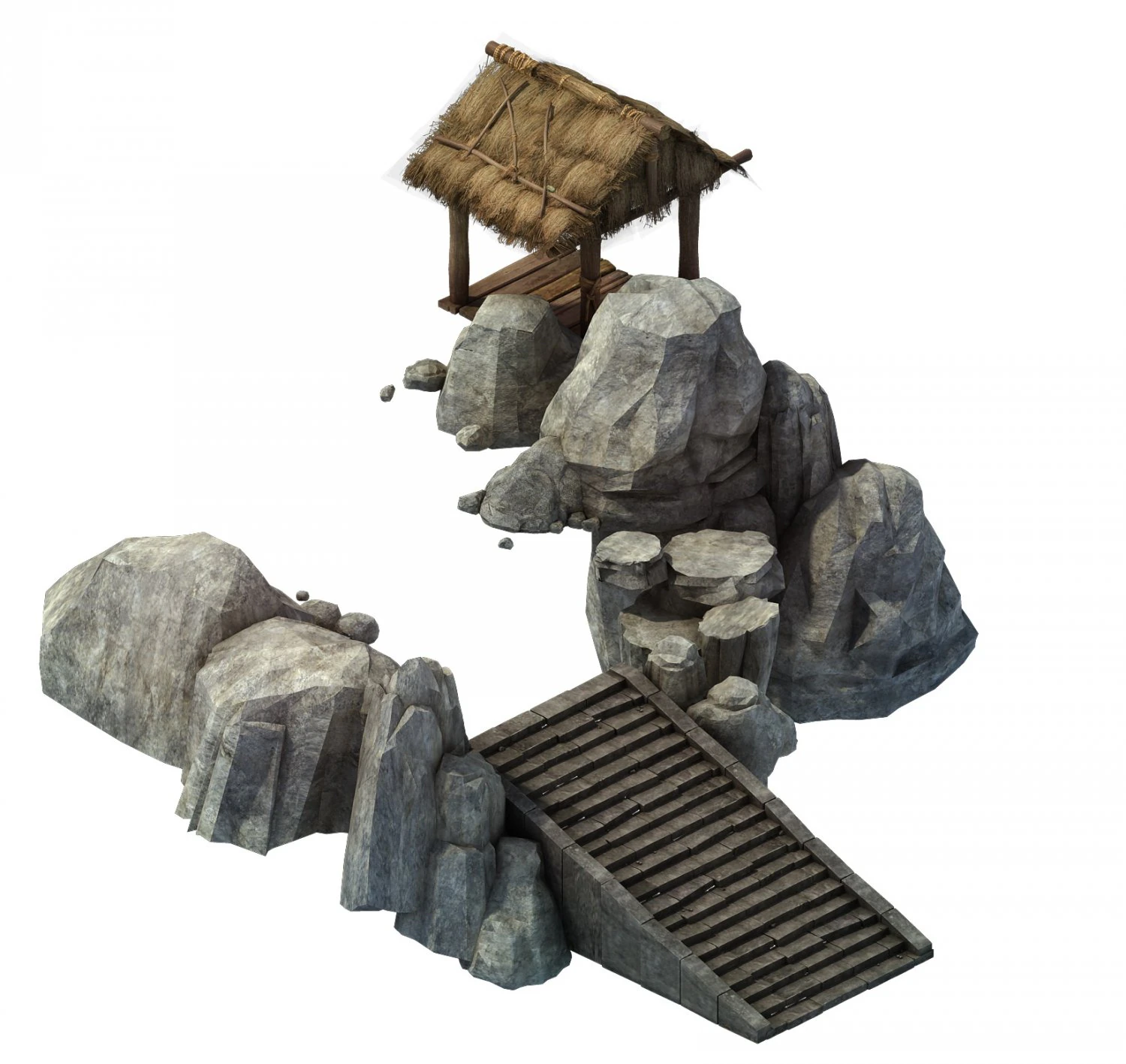 game model - prairie scene - stairs huts 01 3D Model .c4d .max .obj .3ds .fbx .stl .blend 