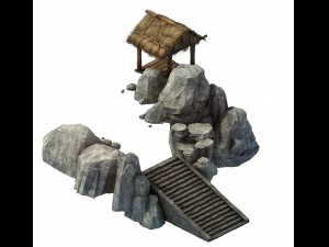 game model - prairie scene - stairs huts 01 3D Model