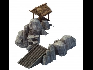 game model - prairie scene - stairs huts 01 Modelo 3D