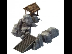 game model - prairie scene - stairs huts 01 3D Model