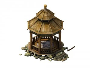 modelo de juego - escena de la pradera - cenador de madera 01 Modelo 3D