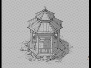 game model - prairie scene - wooden gazebo 01 3D Model