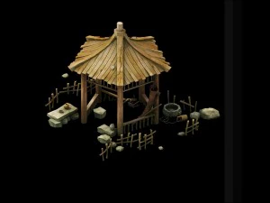 modelo de jogo - cena da pradaria - gazebo de madeira 02 01 Modelo 3D