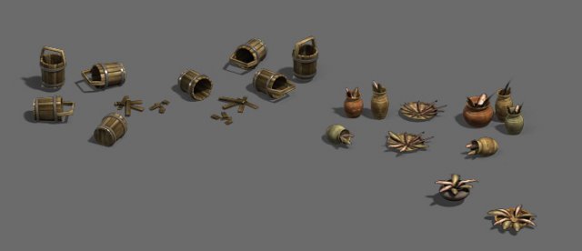 seaside fishing tools - animal bones - casks - fis Model 3D .c4d .max .obj .3ds .fbx .stl .blend 