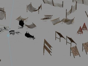 seaside fishing tools - animal bones - casks - fis Model 3D