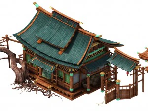 pueblo de flor de durazno - posada Modelo 3D