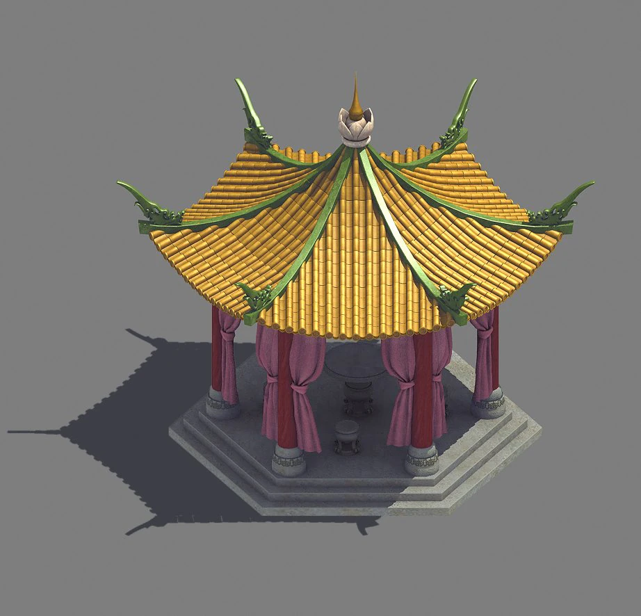 palace - pavilion - hexagonal pavilion 3D Model .c4d .max .obj .3ds .fbx .stl .blend 
