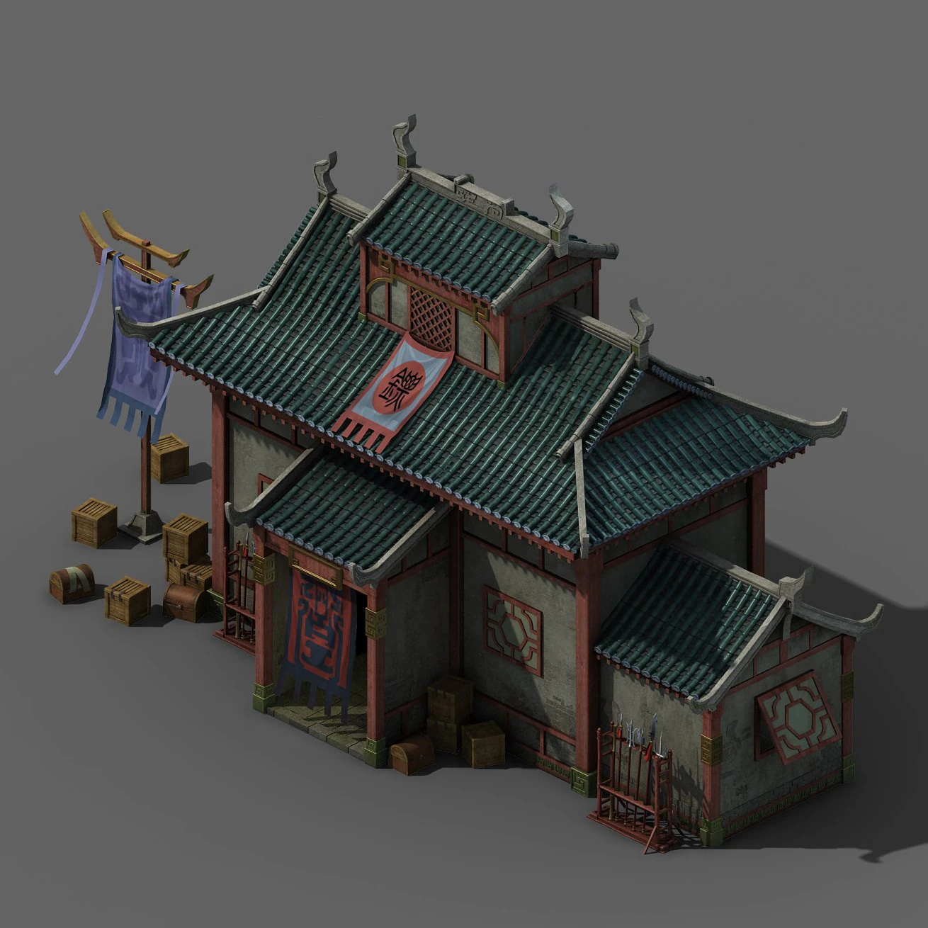 building - escort and inn 3D Model .c4d .max .obj .3ds .fbx .stl .blend