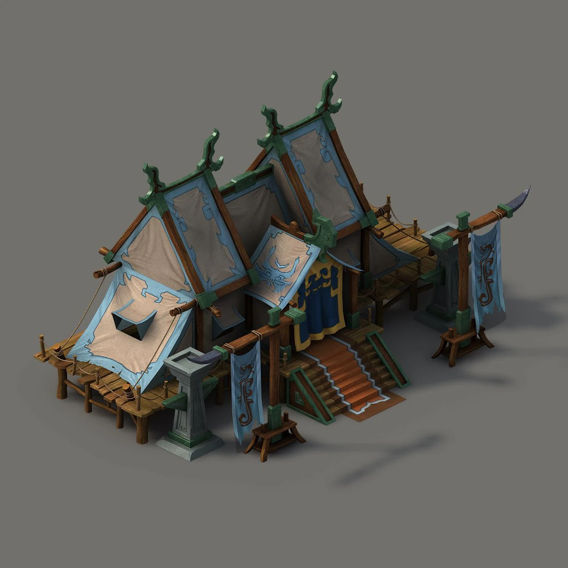 barracks - general tents 3D Model .c4d .max .obj .3ds .fbx .stl .blend 
