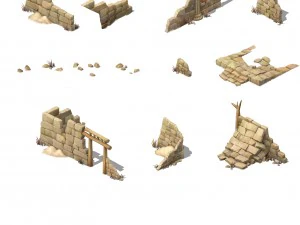 cartoon version - village ruins 3D Model
