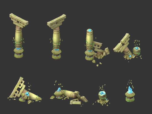 cartoon sky city - temple of the stone pillars 3D Model .c4d .max .obj .3ds .fbx .stl .blend 
