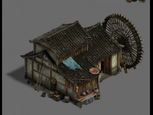 ordinary town - medium - sized houses - waterwheel 3D Model