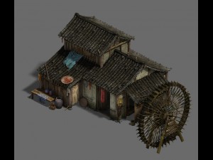 ordinary town - medium - sized houses - waterwheel 3D Model