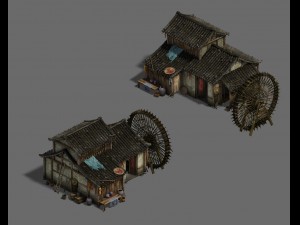 ordinary town - medium - sized houses - waterwheel 3D Model