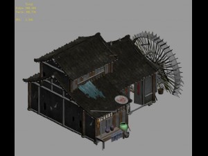 ordinary town - medium - sized houses - waterwheel 3D Model