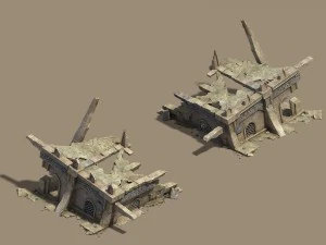 pustynia - zniszczone budynki Model 3D