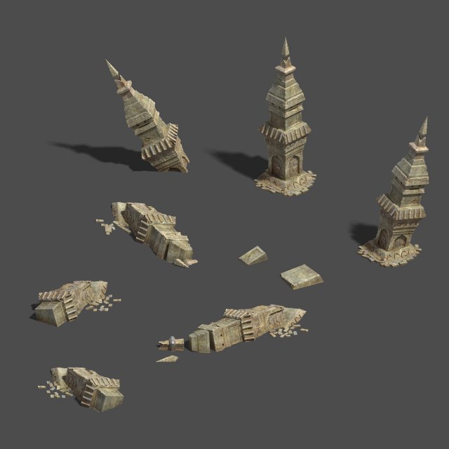desert - leaning tower remains 3D Model .c4d .max .obj .3ds .fbx .stl .blend